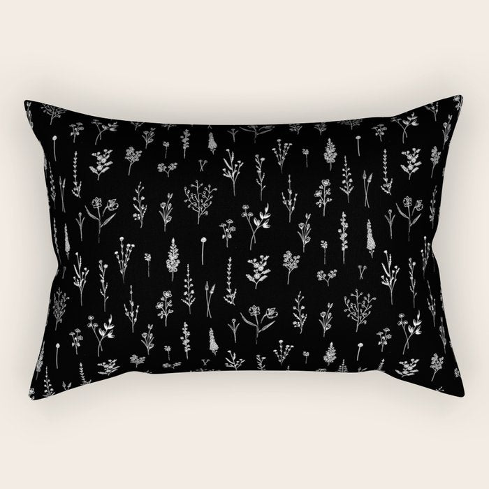 Little Black Wildflowers Rectangular Pillow Gallery Image 2
