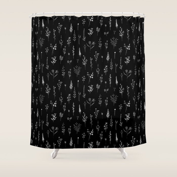Little Black Wildflowers Shower Curtain Gallery Image 1