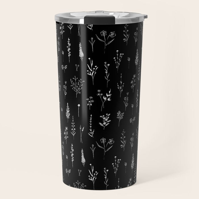 Little Black Wildflowers Travel Mug Gallery Image 1
