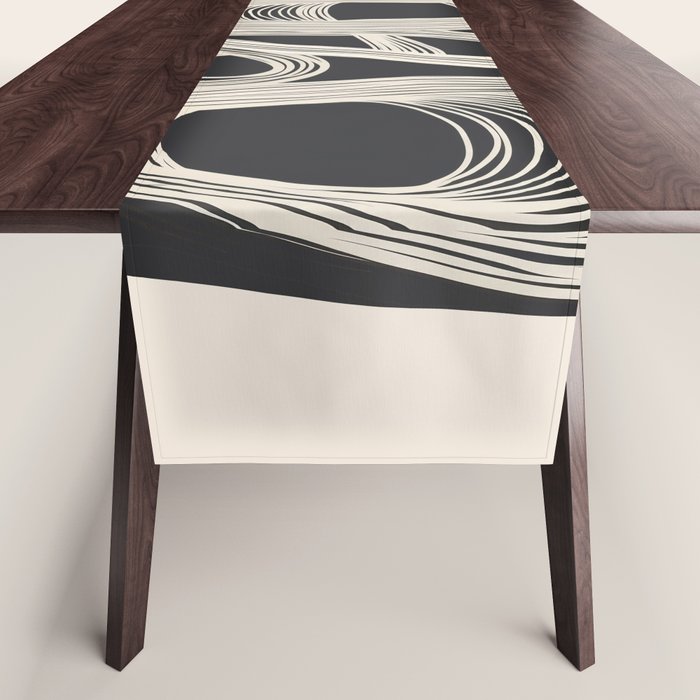 Continuous Flow - Monochrome Abstract Design Table Runner Gallery Image 1