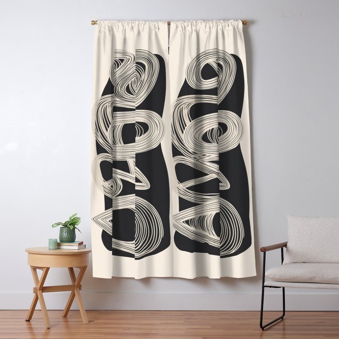 Continuous Flow - Monochrome Abstract Design Window Curtain Gallery Image 5