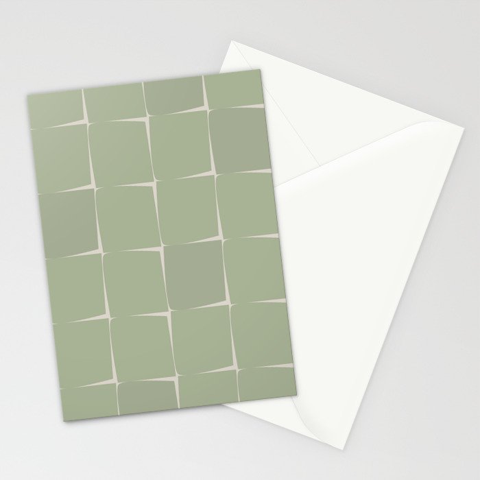 Sage Green Flux Midcentury Modern Check Grid Pattern Stationery Card Gallery Image 2