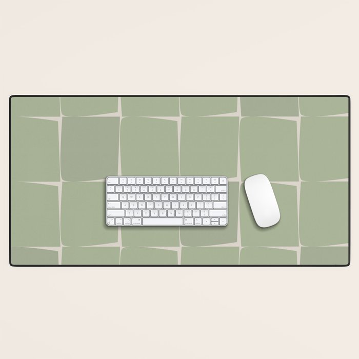 Sage Green Flux Midcentury Modern Check Grid Pattern Desk Mat Gallery Image 1