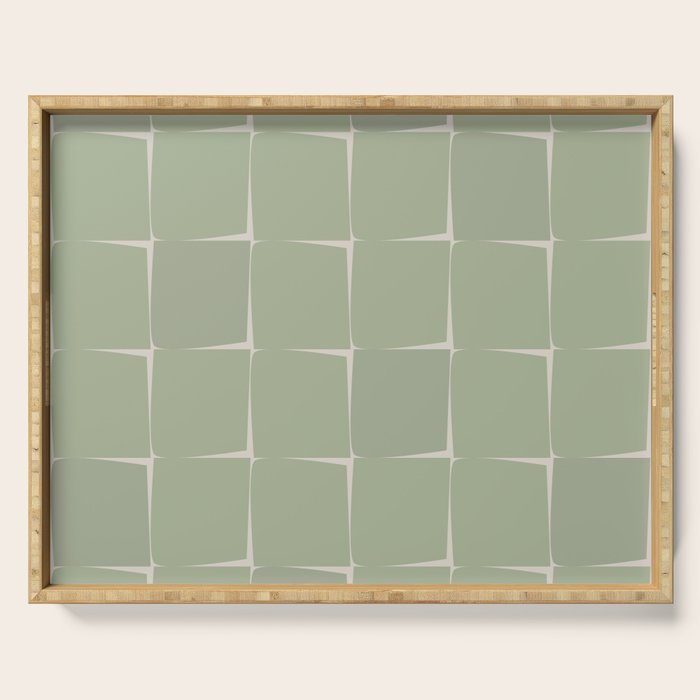 Sage Green Flux Midcentury Modern Check Grid Pattern Serving Tray Gallery Image 1