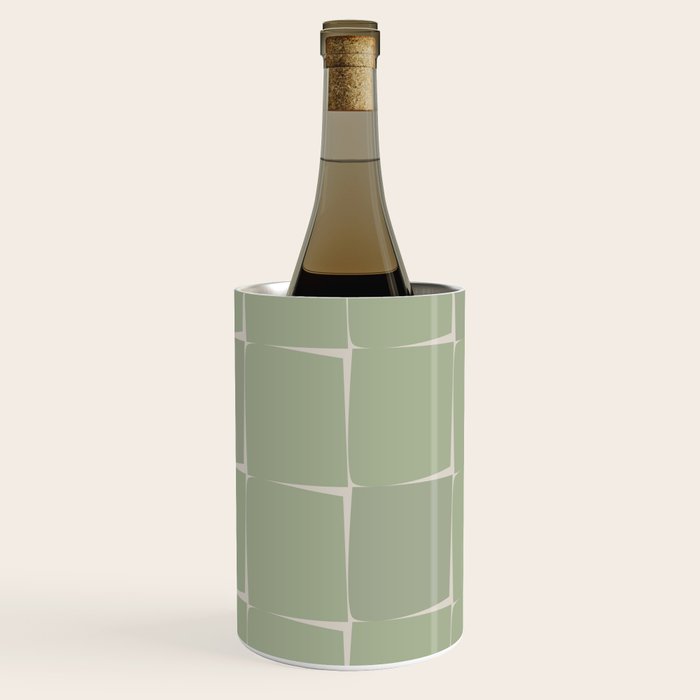 Sage Green Flux Midcentury Modern Check Grid Pattern Wine Chiller Gallery Image 1
