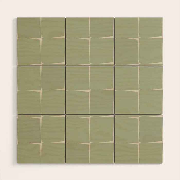 Sage Green Flux Midcentury Modern Check Grid Pattern Wood Wall Art Gallery Image 1