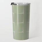 Sage Green Flux Midcentury Modern Check Grid Pattern Travel Mug Gallery Image 3