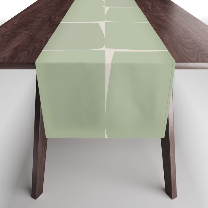 Sage Green Flux Midcentury Modern Check Grid Pattern Table Runner Gallery Image 1