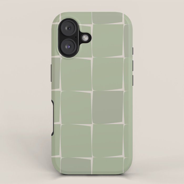 Sage Green Flux Midcentury Modern Check Grid Pattern iPhone Case Gallery Image 1