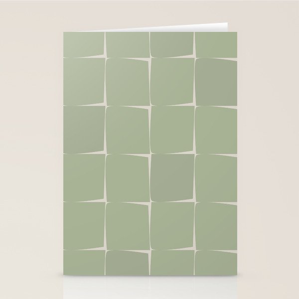 Sage Green Flux Midcentury Modern Check Grid Pattern Stationery Card Gallery Image 1