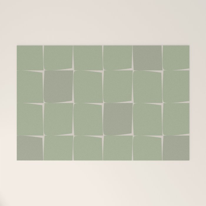 Sage Green Flux Midcentury Modern Check Grid Pattern Welcome Mat Gallery Image 1