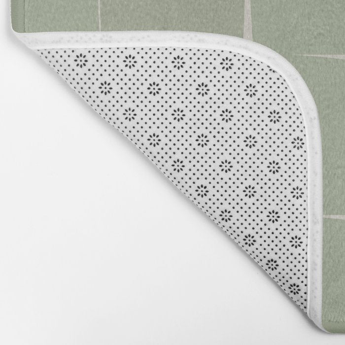 Sage Green Flux Midcentury Modern Check Grid Pattern Bath Mat Gallery Image 2