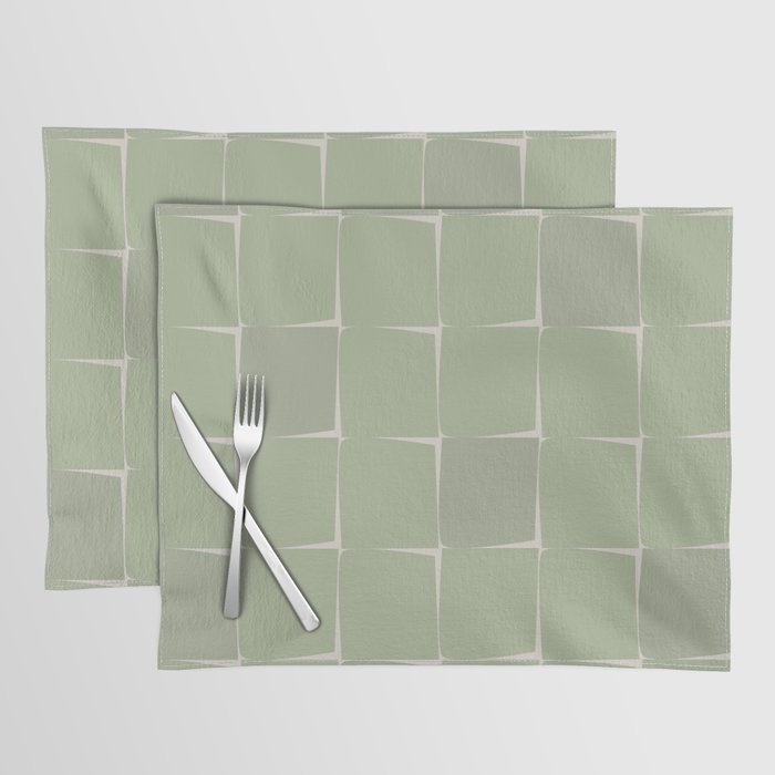 Sage Green Flux Midcentury Modern Check Grid Pattern Placemat Gallery Image 1