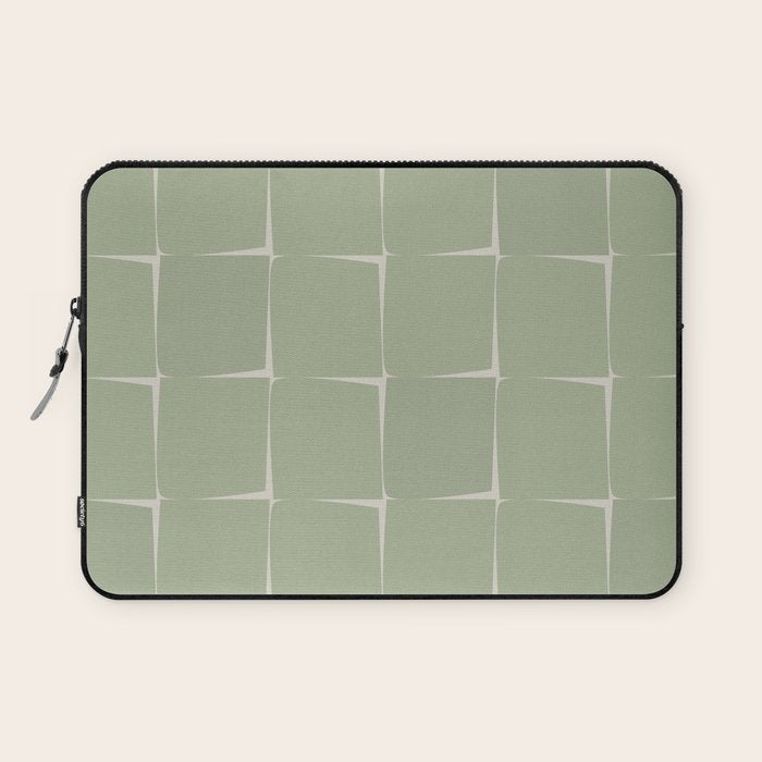 Sage Green Flux Midcentury Modern Check Grid Pattern Laptop Sleeve Gallery Image 1