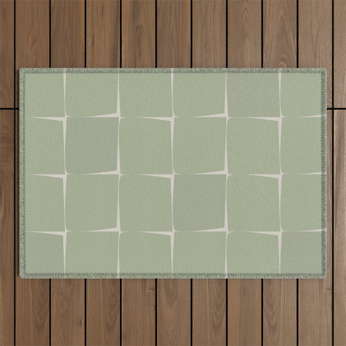 Sage Green Flux Midcentury Modern Check Grid Pattern Outdoor Rug Gallery Image 1