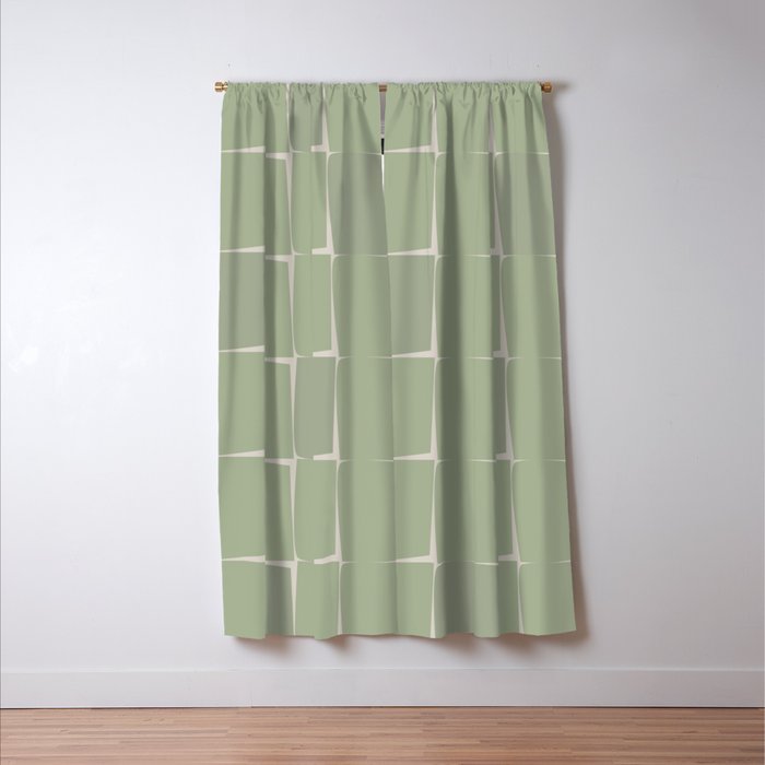 Sage Green Flux Midcentury Modern Check Grid Pattern Window Curtain Gallery Image 3