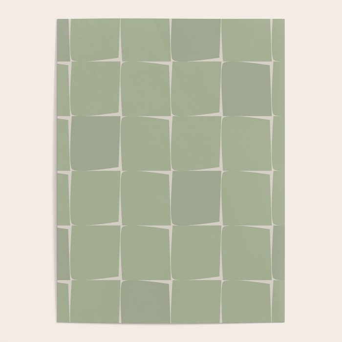 Sage Green Flux Midcentury Modern Check Grid Pattern Poster Gallery Image 1