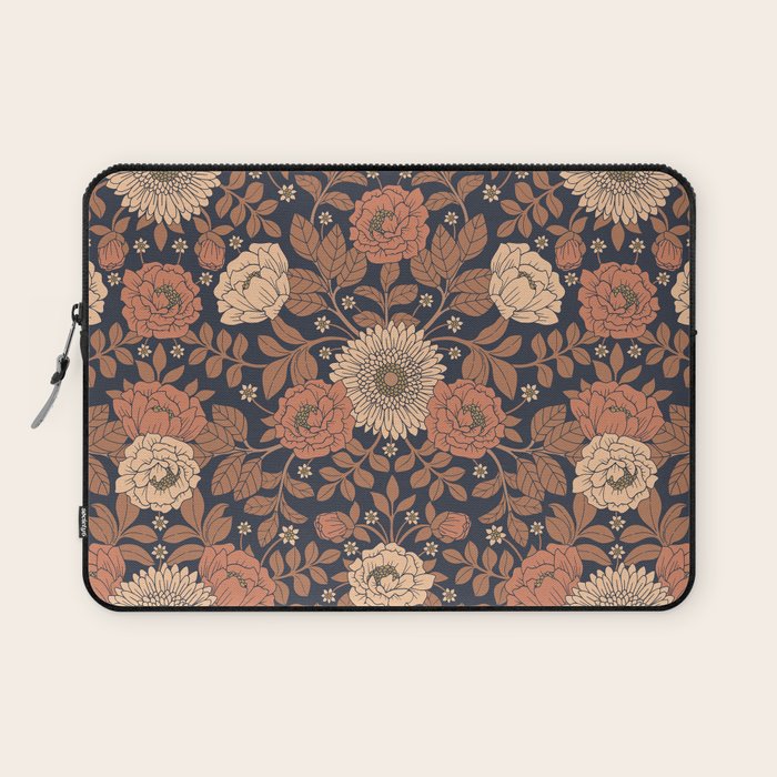 Peach, Dusty Rose, Mauve & Blue-Gray Floral Pattern Laptop Sleeve Gallery Image 1