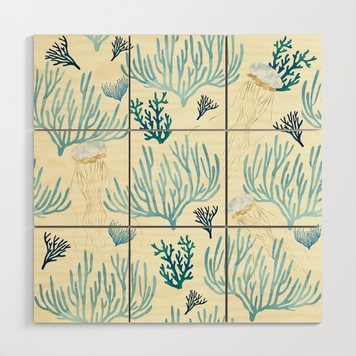 Jellyfish and Coral-Yellow Wood Wall Art Gallery Image 1