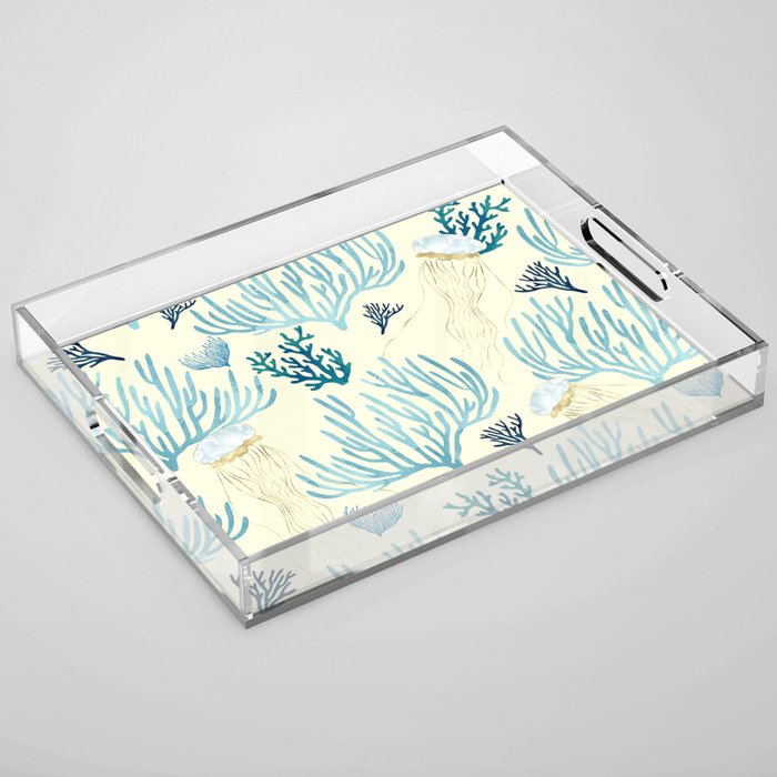 Jellyfish and Coral-Yellow Acrylic Tray Gallery Image 1