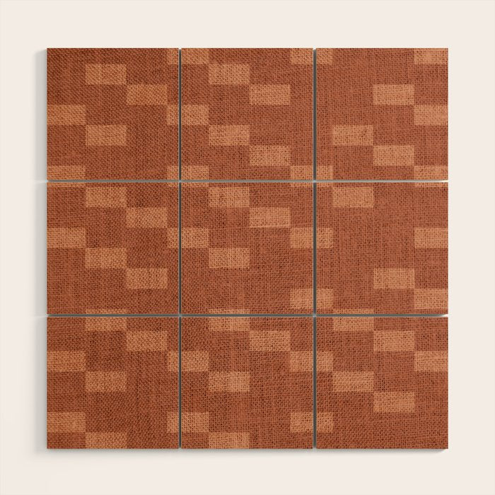 Chic Checks Terracotta Wood Wall Art Gallery Image 1