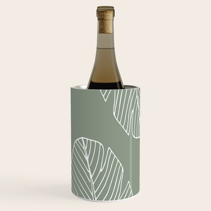 Line Drawing, Green, Palms Print, Boho Wall Art Wine Chiller Gallery Image 3