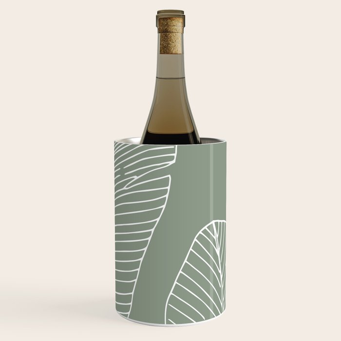 Line Drawing, Green, Palms Print, Boho Wall Art Wine Chiller Gallery Image 1
