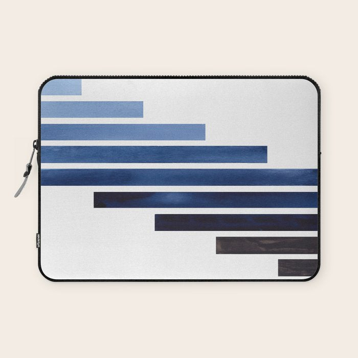 Navy Purple Blue Midcentury Modern Minimalist Staggered Stripes Rectangle Geometric Aztec Pattern Wa Laptop Sleeve Gallery Image 1
