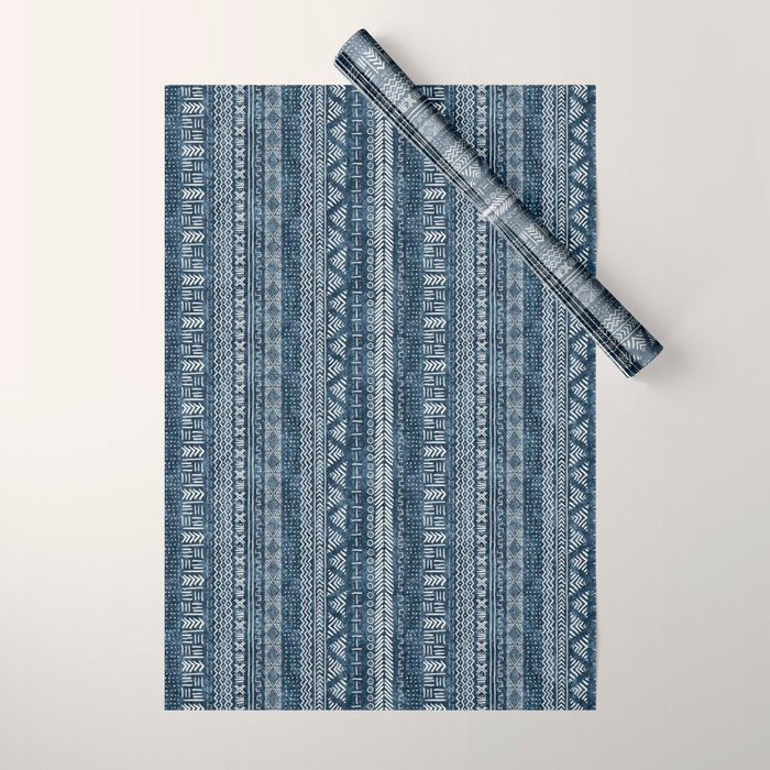 Funky Vertical Stripe in Indigo Wrapping Paper Gallery Image 1