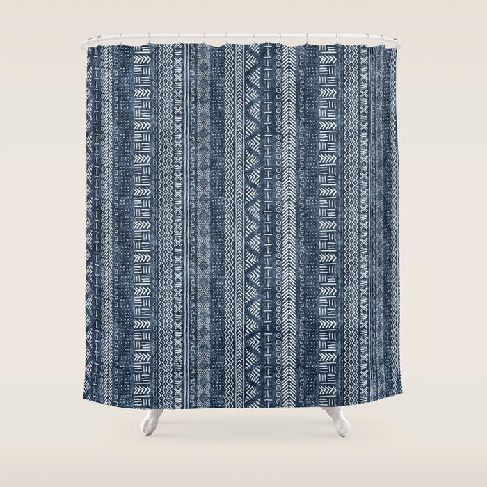 Funky Vertical Stripe in Indigo Shower Curtain Gallery Image 1