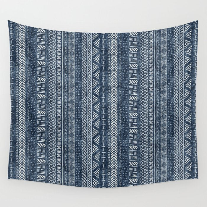 Funky Vertical Stripe in Indigo Wall Tapestry Gallery Image 4