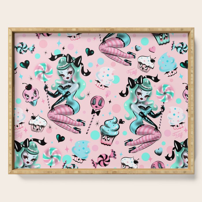 MInt Sugar Pinup Doll Pattern Serving Tray Gallery Image 1