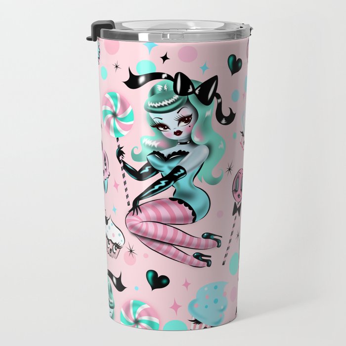 MInt Sugar Pinup Doll Pattern Travel Mug Gallery Image 3