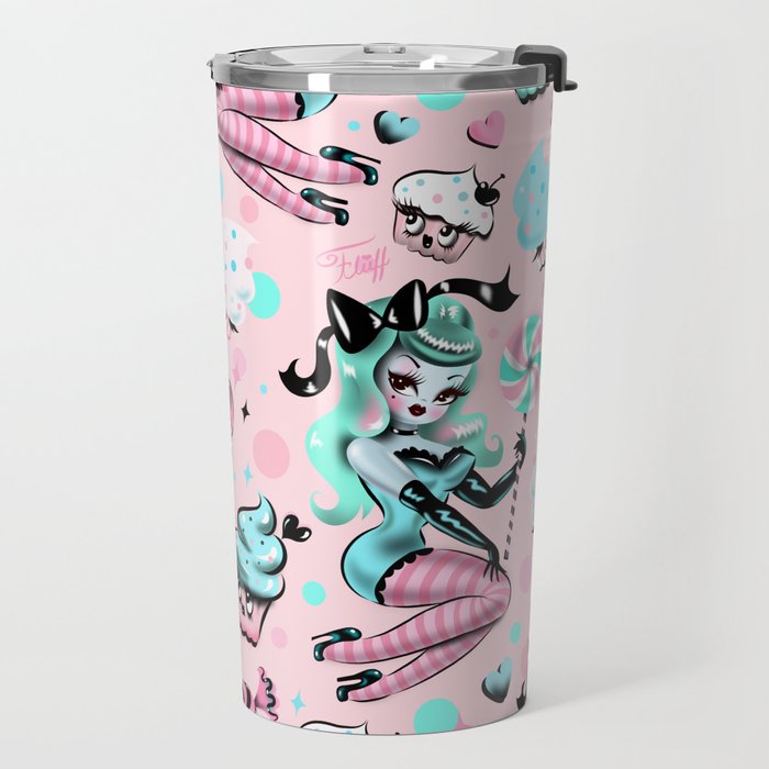 MInt Sugar Pinup Doll Pattern Travel Mug Gallery Image 2