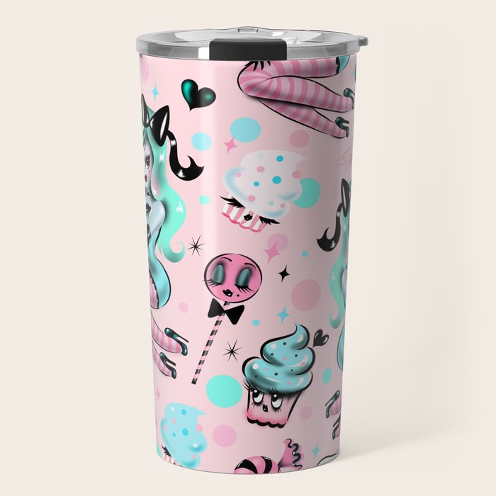 MInt Sugar Pinup Doll Pattern Travel Mug Gallery Image 1