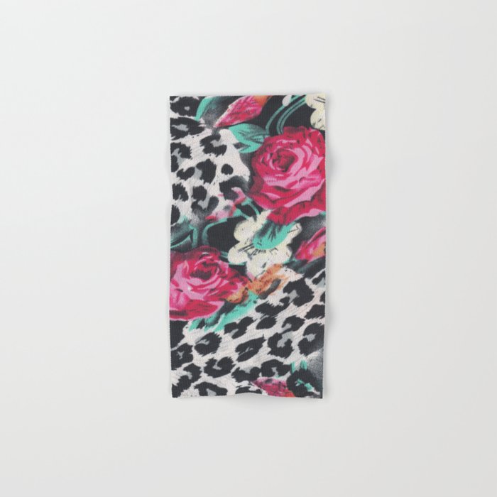 Vintage black white pink floral cheetah animal print Bath Towel Gallery Image 1