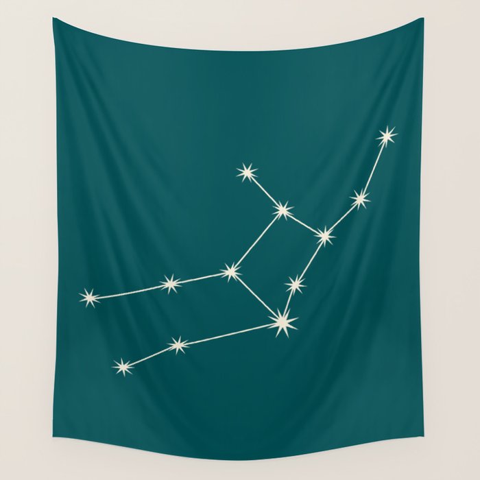 Virgo Zodiac Star Constellation Line Art Deep Teal Wall Tapestry Gallery Image 1
