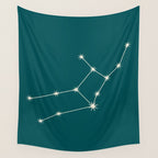 Virgo Zodiac Star Constellation Line Art Deep Teal Wall Tapestry Gallery Image 4