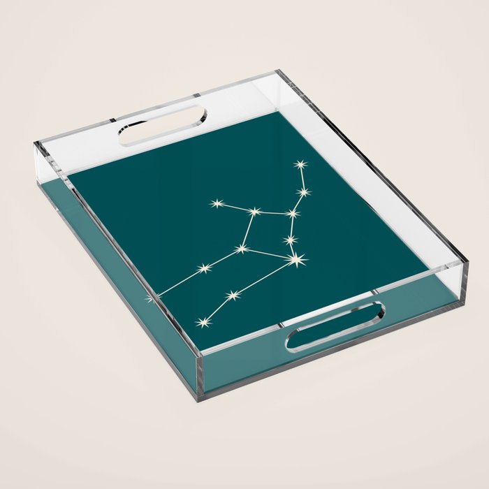 Virgo Zodiac Star Constellation Line Art Deep Teal Acrylic Tray Gallery Image 1