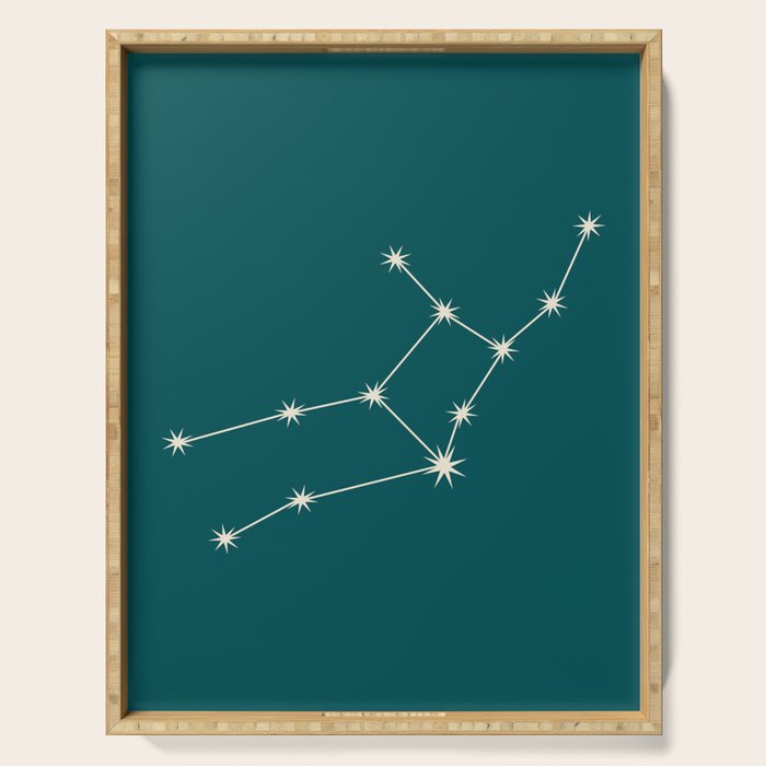 Virgo Zodiac Star Constellation Line Art Deep Teal Serving Tray Gallery Image 1