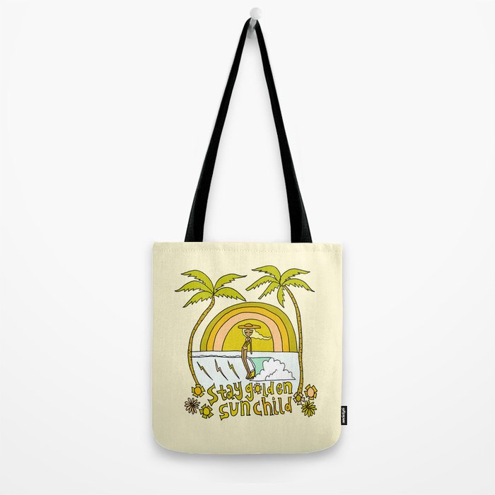 stay golden sun child //retro surf art by surfy birdy Tote Bag Gallery Image 2
