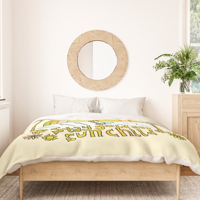 stay golden sun child //retro surf art by surfy birdy Duvet Cover Gallery Image 3