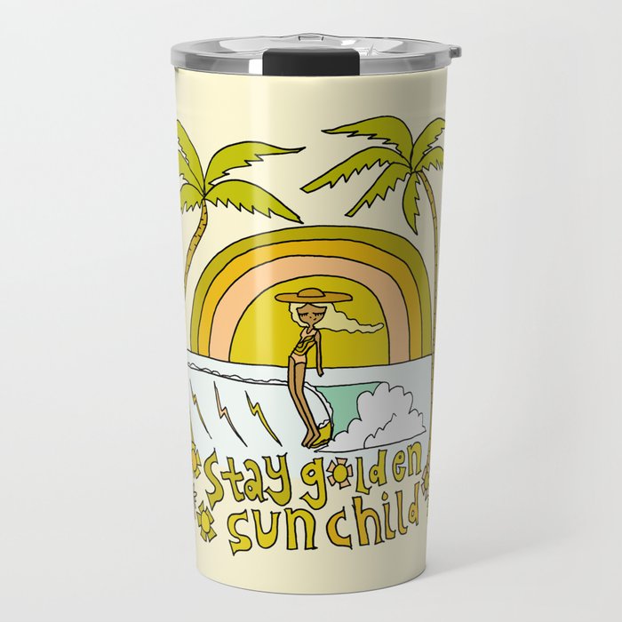 stay golden sun child //retro surf art by surfy birdy Travel Mug Gallery Image 1