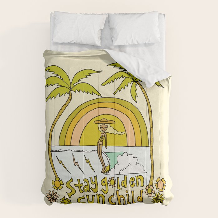 stay golden sun child //retro surf art by surfy birdy Comforter Gallery Image 6