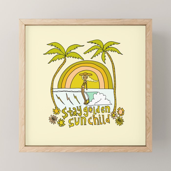 stay golden sun child //retro surf art by surfy birdy Mini Art Print Gallery Image 1
