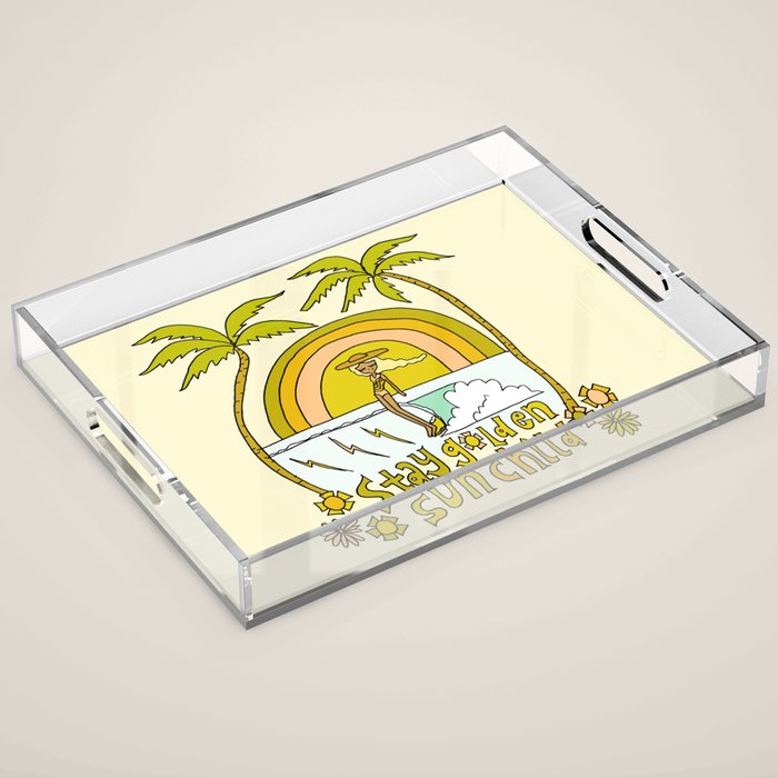 stay golden sun child //retro surf art by surfy birdy Acrylic Tray Gallery Image 1