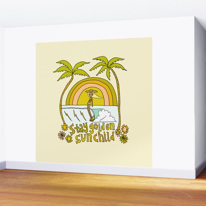 stay golden sun child //retro surf art by surfy birdy Wall Mural Gallery Image 2