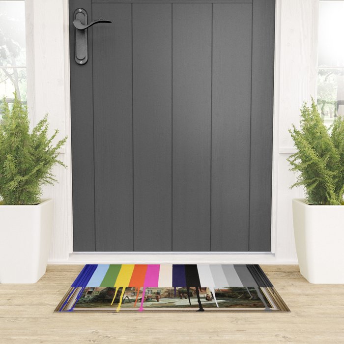 Garage Sale Painting of Peasants with Color Bars Welcome Mat Gallery Image 3