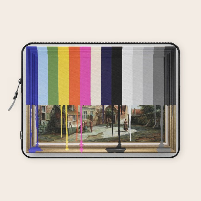 Garage Sale Painting of Peasants with Color Bars Laptop Sleeve Gallery Image 1