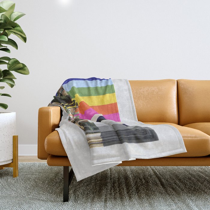 Garage Sale Painting of Peasants with Color Bars Throw Blanket Gallery Image 1